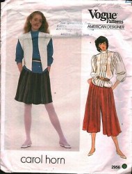 2956 VOGUE CAROL HORN OPEN VEST, COLLAR BLOUSE, PLEATED CULOTTES LENGTHS PATTERN 8 UNCUT